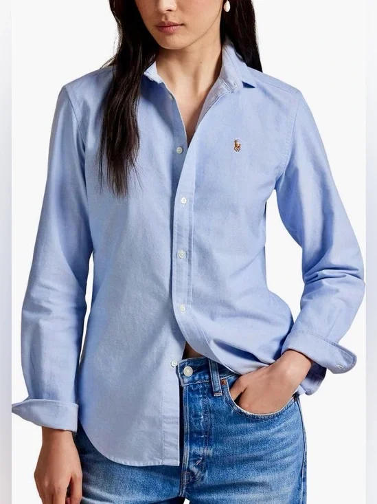 Polo Ralph Lauren. Women's Oxford Cotton Shirt, Size 10. Light Blue. Features - Picture 4 of 16